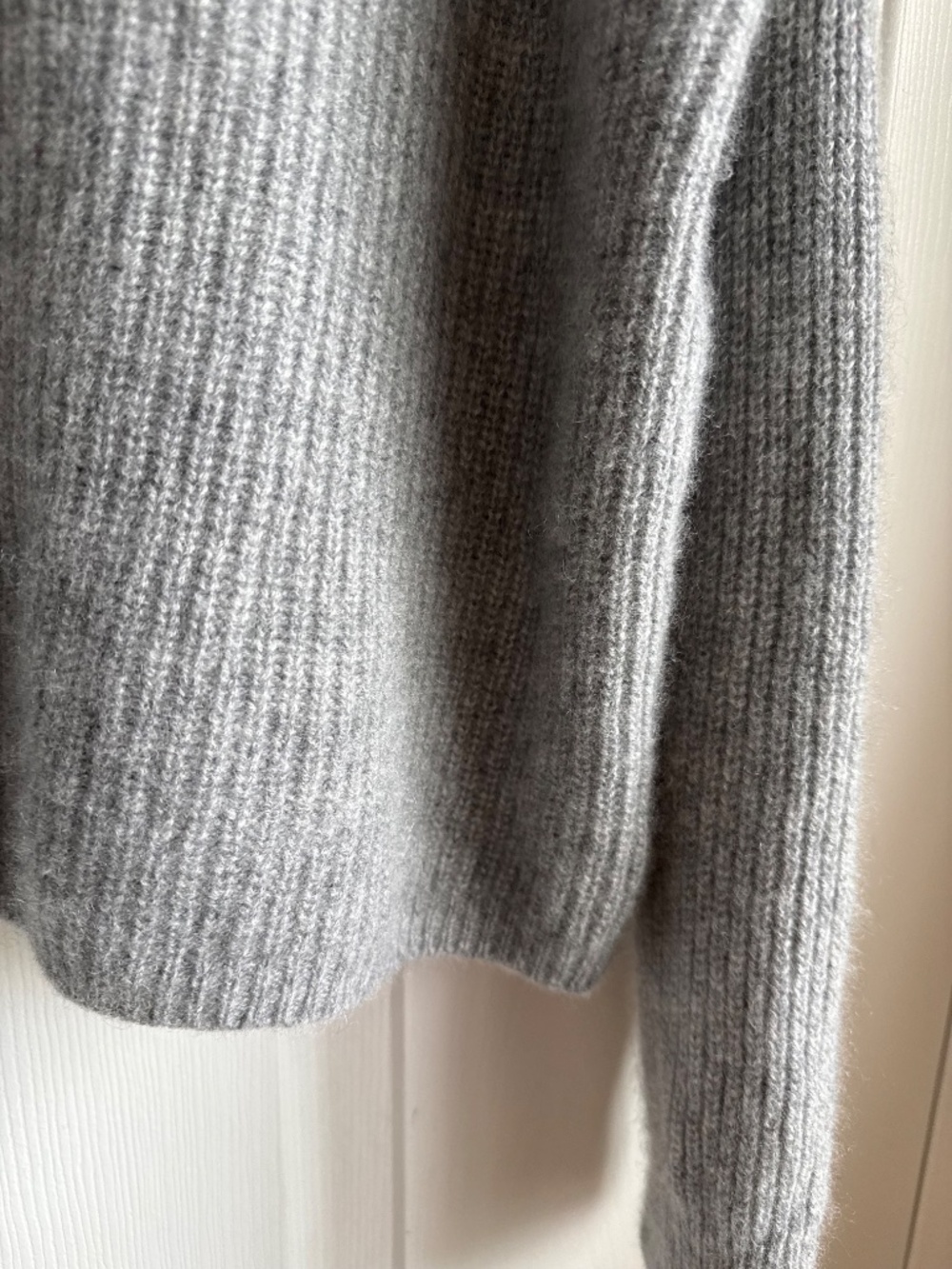 Quince 100% Mongolian Cashmere Ribbed Fisherman Pullover Hoodie Grey - Picture 4 of 13